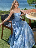 Delicate Ruffles Sky-Blue Maxi Dress