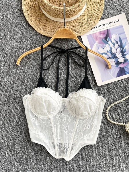 Adjustable Straps Vintage Vibes Lace Bustier Top