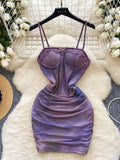 Lace Spaghetti Straps Purple Bodycon Dress