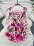 Adjustable Straps Flowing Floral Mini Dress