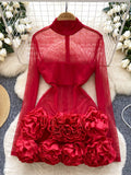 Bold Fashion Tulle High Neck Red Party Dress