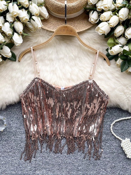 Night Out Rose Gold Fringe Top