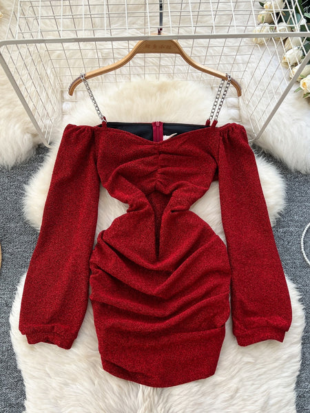 Red Velvet Long Sleeve Club Dress