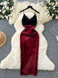 Velvet Burgundy Bodycon Slit Sexy Dress