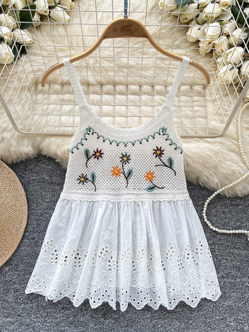 Delicate Crochet White Embroidered Camisole Top