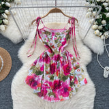 Adjustable Straps Flowing Floral Mini Dress