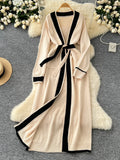 Long Black Elegant Beige Cardigan