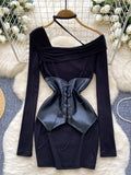 Asymmetrical Corset-Like Waist Black Dress