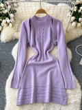 Cozy Layered Design Lilac Knit Dress