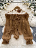 Soft Ruffles Brown Off-The-Shoulder Blouse