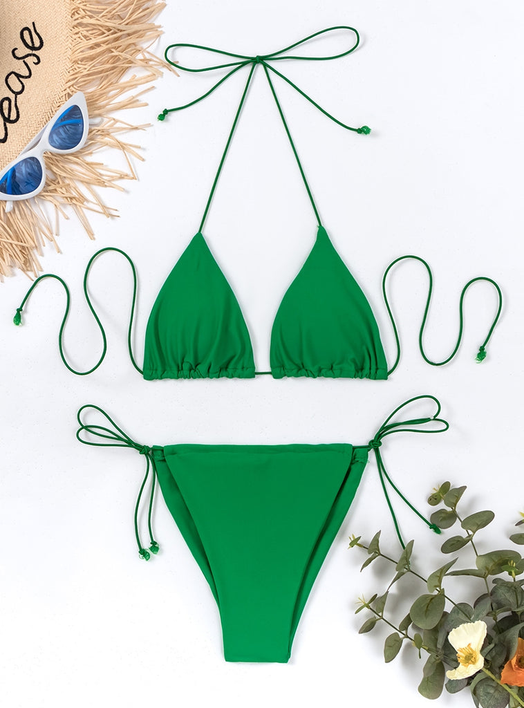 Three-point Solid Color Simple String Strap Bikini – Ncocon