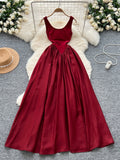 Simple Sleeveless Flowing Skirt Red PartyDress