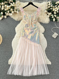 Flowing Tulle Skirt Iridescent Sequin Dress