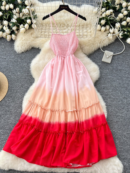 Pink Ombre Spaghetti Strapped Maxi Dress