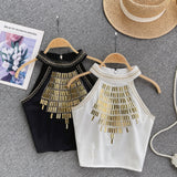 Gold Embellishments  High-Neck White Top