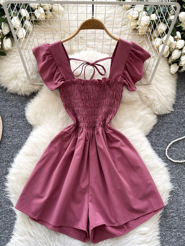 Short Mini Summer Vintage Elegance Red Jumpsuit