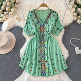 Embroidery White V-Neck Summer Dress