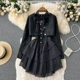 Two-Piece Black Ensemble Tiered Skirt