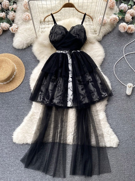 Flowing Layered Skirt Black Tulle Dress