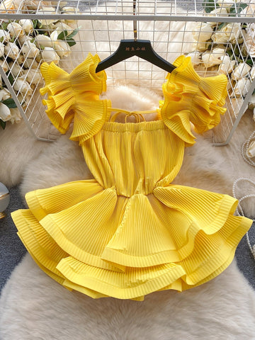 Pleated Vibrant Yellow Ruffled Top