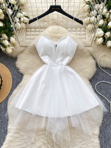 Ethereal Tulle Skirt White Satin Dress