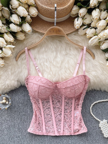 Soft Pink Lace Bustier Top