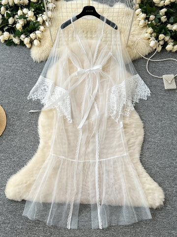 White Sheer Lace Bridal Summer Robe