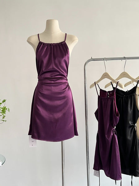 Suspender Bow Sexy Back Purple Dress