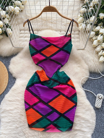 Halter Neck Vibrant Bold Geometric Pattern Dress