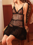 FASHION SEXY LACE SUSPENDER POLKA DOT MESH PAJAMAS