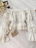 Puff Sleeves Ruffled Hem Off The Shoulder White Blouse