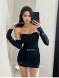 Avant-Garde Detached Sleeves Black Mini Dress