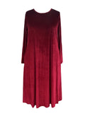 Plus Velvet Burgundy Long Sleeve Round Neck Loose Maxi Dress