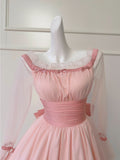 Sheer Mesh Sleeves Sweet Lolita Pink Dress