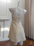 Beige Flower Short Mini Party Dress