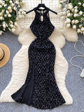 Diamond Black Sequin Maxi Dress