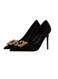 POINTED RHINESTONE SQUARE BUCKLE SUEDE STILETTOS SHOES