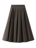 Pleated Woolen Cloth Medium Long Skirt