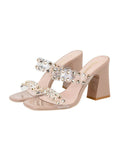 THICK HIGH-HEELED RHINESTONE TRANSPARENT SANDALS