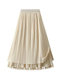 High Waist Gauze Fringed Pleats Skirt On Both Sides