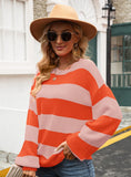 Stitching Striped Round Neck Loose Sweater