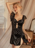 VELVET SPLIT SEXY PAJAMAS SLING NIGHTDRESS