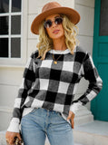 Long Sleeve Round Neck Plaid Sweater