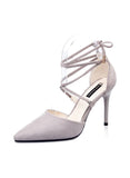 SUEDE POINTED CROSS STRAP BOW STILETTO SHOES