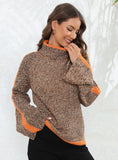 Spliced Long Sleeve Turtle Neck Sweater