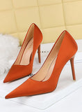 HIGH-HEELED SHALLOW-MOUTH POINTED SATIN SHOES