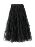 Wavy Gauze Ruffled High Waist Skirt