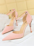 METAL HEEL POINTED SUEDE SANDALS