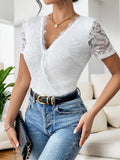 V-NECK TEMPERAMENT LACE STITCHING JUMPSUIT