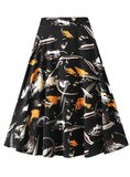 High Waist Chiffon Printed Graffiti Floral Skirt